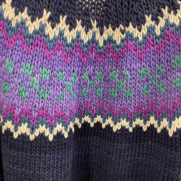 vintage hand-knit chunky wool cardigan sweater Fair Isle pattern blue teal - Picture 11 of 15